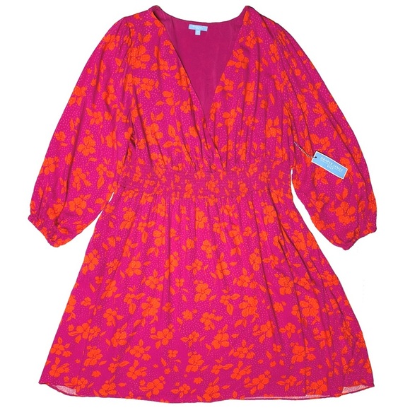 NEW! Draper James RSVP Hot Pink Orange Floral Wrap Top Fit Flare Dress 2X - Picture 2 of 16